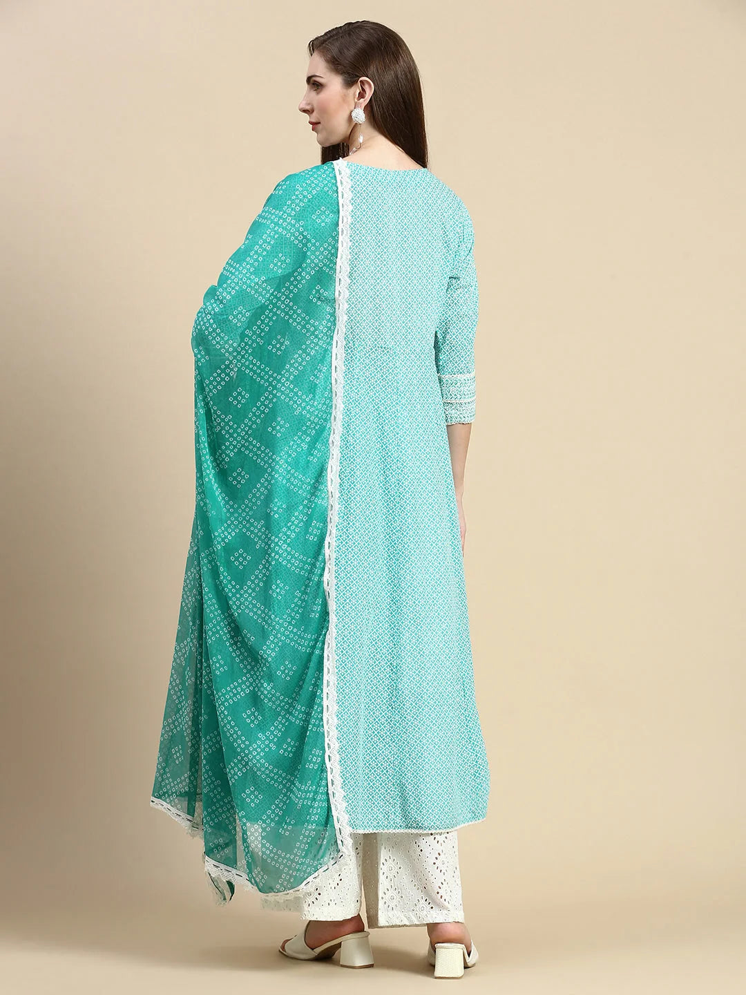 Turquoise Floral Anarkali Kurta Set | Cotton Indian Kurta