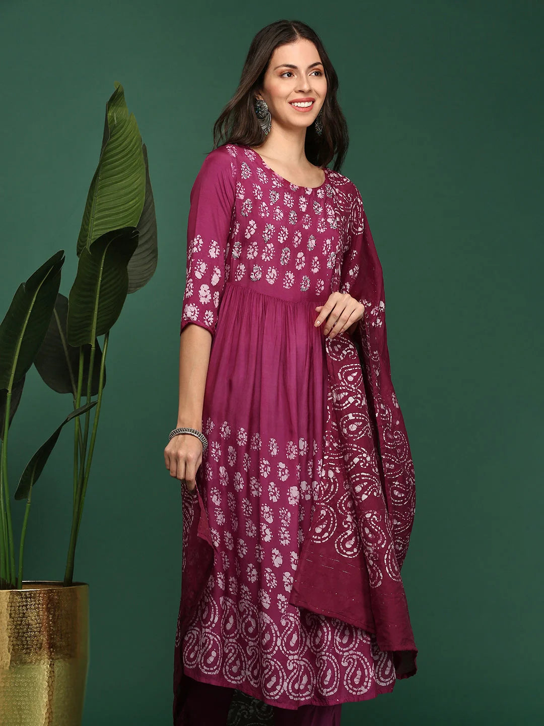 Bandhani Maroon Kurta Set - Women's Designer Indian Kurta Sets