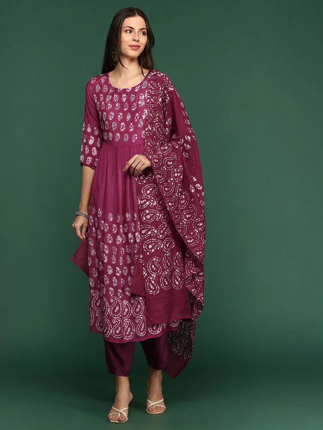 Bandhani Maroon Kurta Set - Women's Designer Indian Kurta Sets