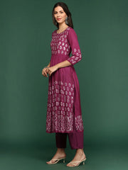 Women Bandhani Maroon A-Line Kurta Set with Dupatta-GW-3376-B-Maroon