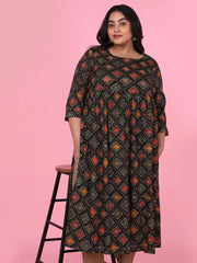 Women Black Checked A Line Kurta-GW-3572-Black