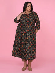 Women Black Checked A Line Kurta-GW-3572-Black