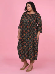 Women Black Checked A Line Kurta-GW-3572-Black