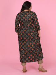 Women Black Checked A Line Kurta-GW-3572-Black