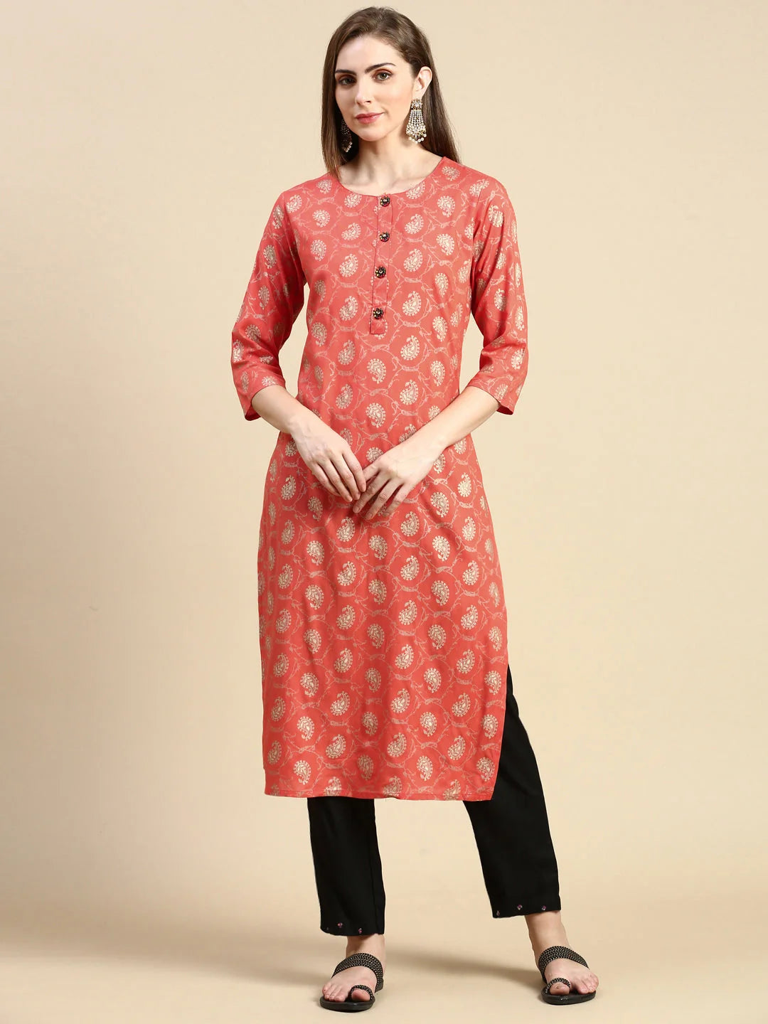 Women's Orange Paisley Cotton Indian Kurta Online