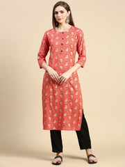Women Paisley Orange Straight Kurta-GW-3884-Orange