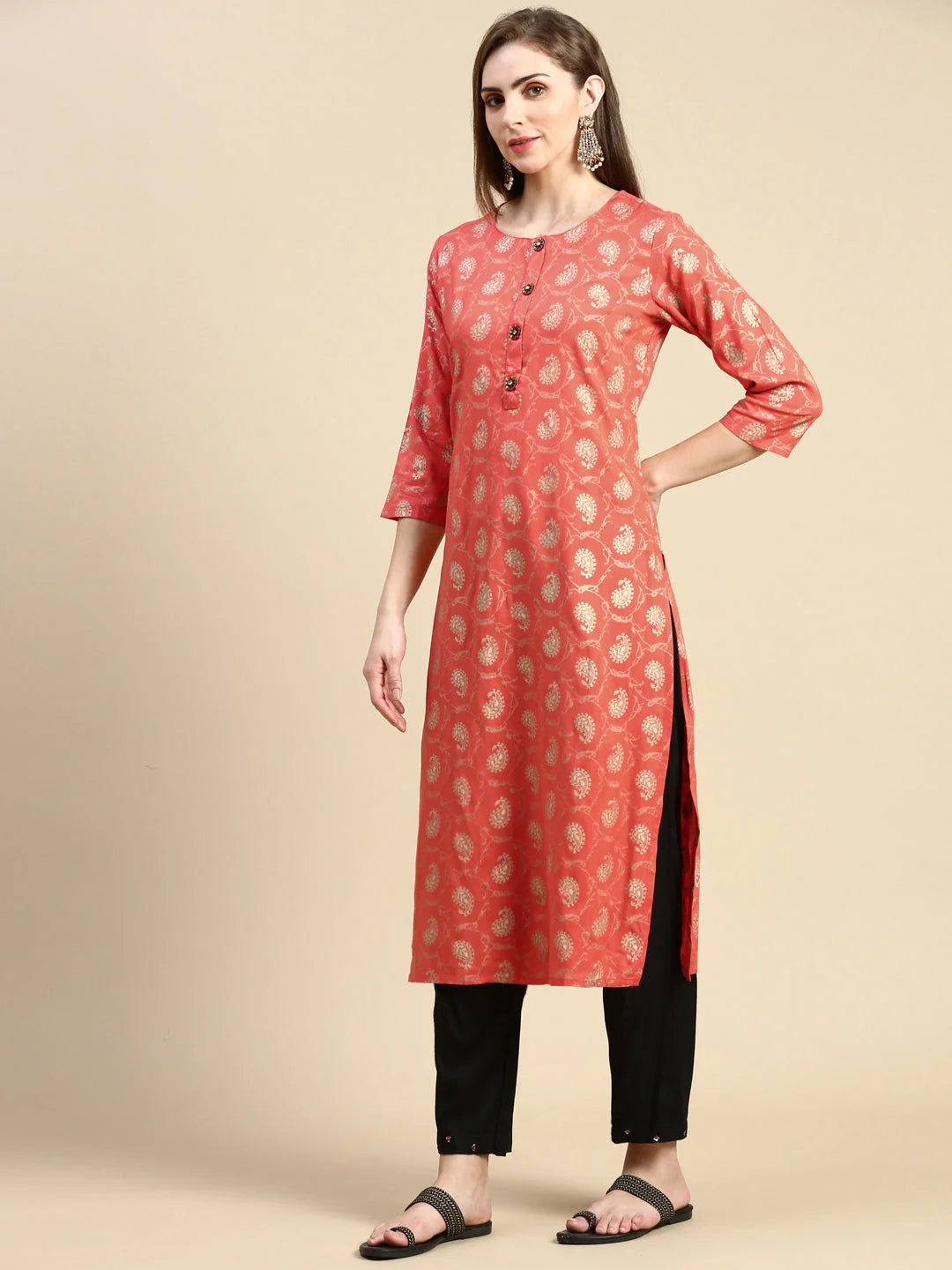 Women's Orange Paisley Cotton Indian Kurta Online