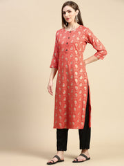 Women Paisley Orange Straight Kurta-GW-3884-Orange