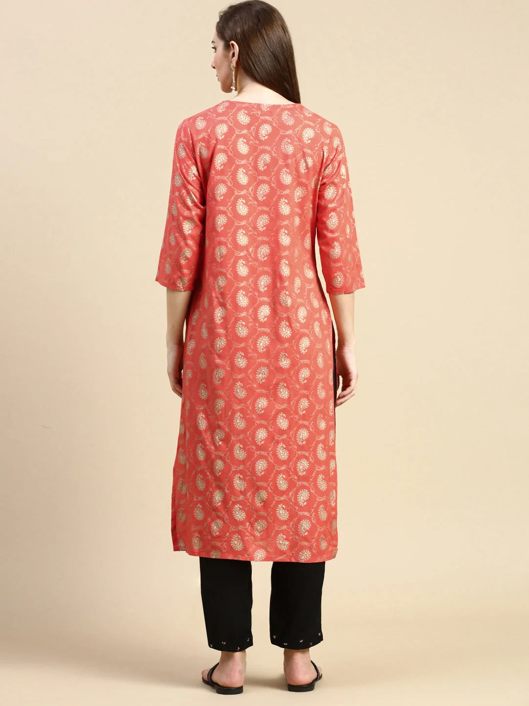Women's Orange Paisley Cotton Indian Kurta Online