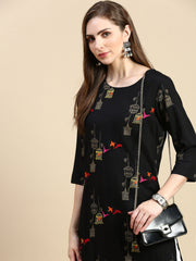 Women Ethnic Motifs Black Straight Kurta-GW-418-A-Black