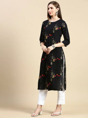 Women Ethnic Motifs Black Straight Kurta-GW-418-A-Black