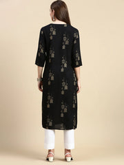 Women Ethnic Motifs Black Straight Kurta-GW-418-A-Black