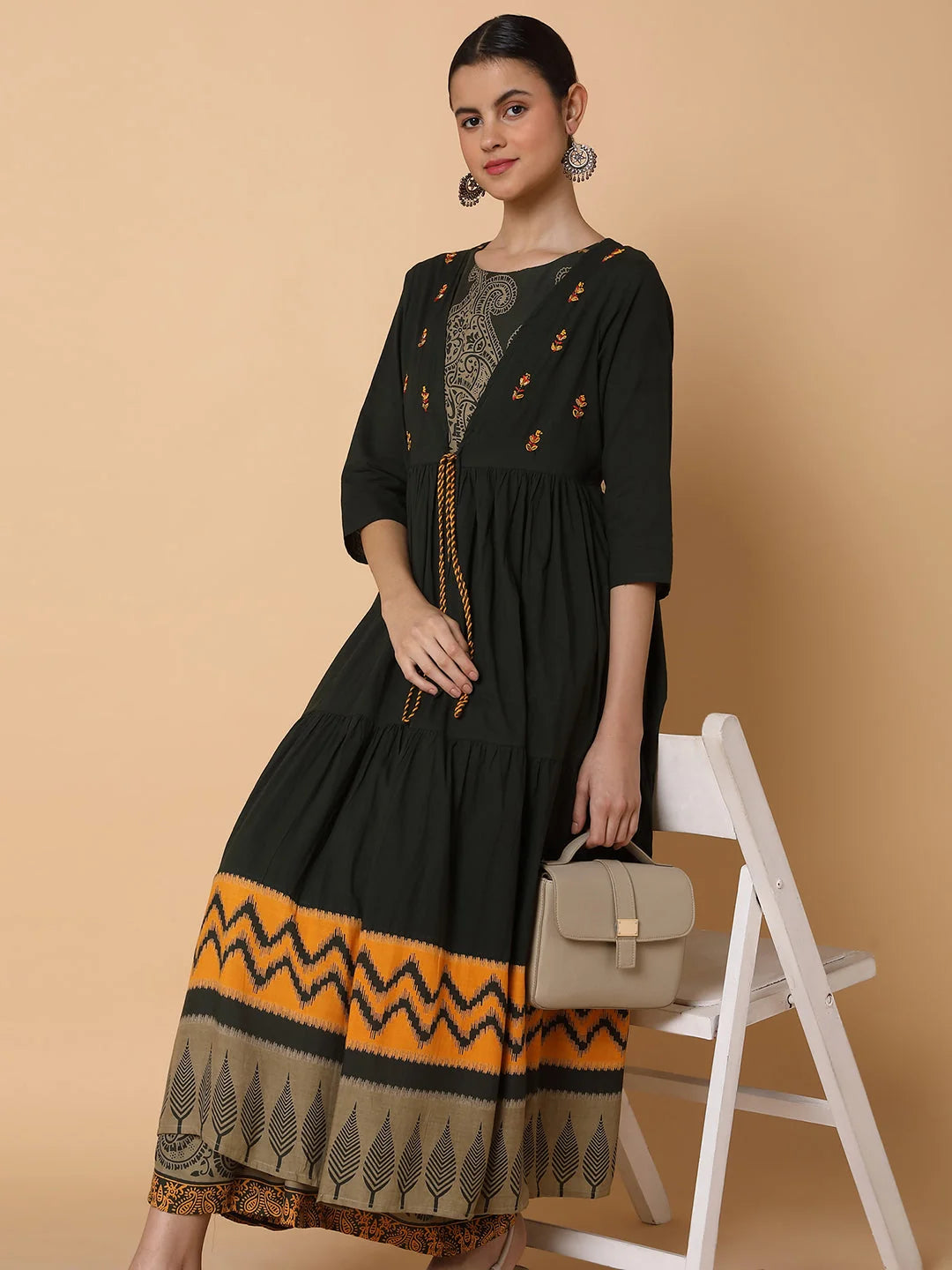 Green Ethnic Anarkali Kurta with Shrug | Anarkali Dress