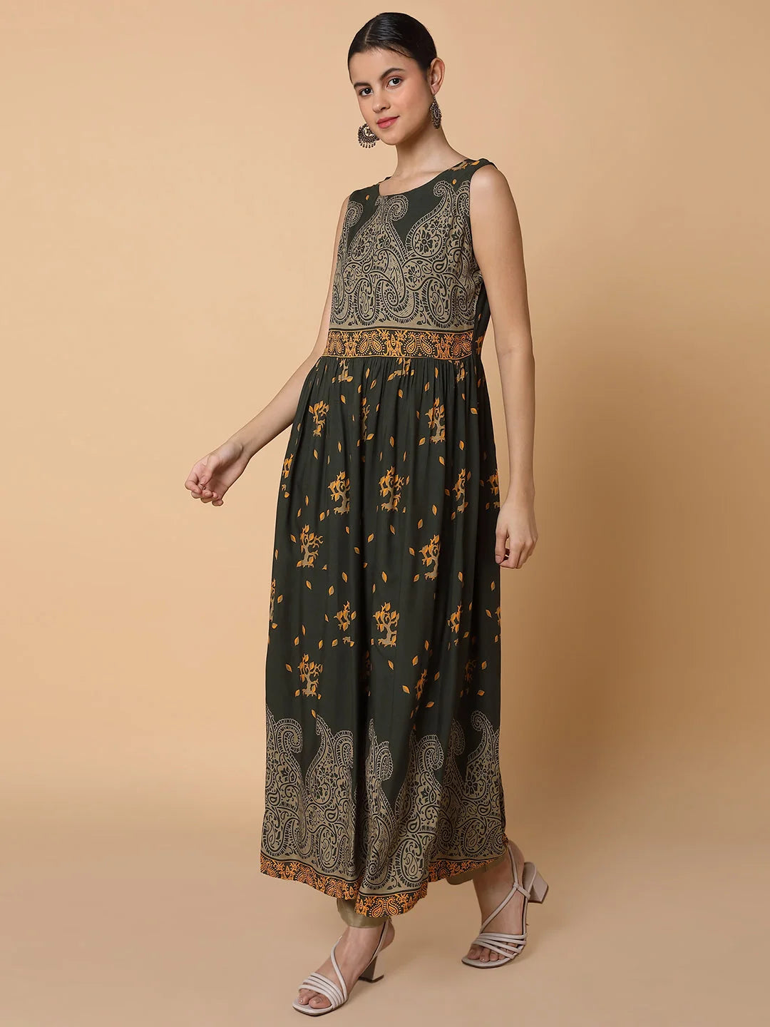 Green Ethnic Anarkali Kurta with Shrug | Anarkali Dress