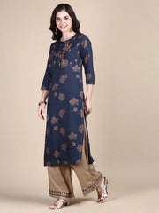 Women Floral Teal Straight Kurta Set-GW-760-Teal