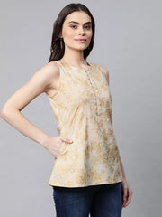 Beige & Gold Cotton Printed Tunic-AHTUCOPGGL-8068