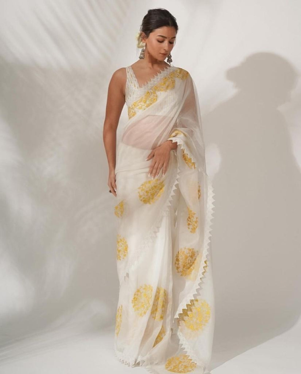 Georgette Saree for Women - White | MLWSHSA9154WHT
