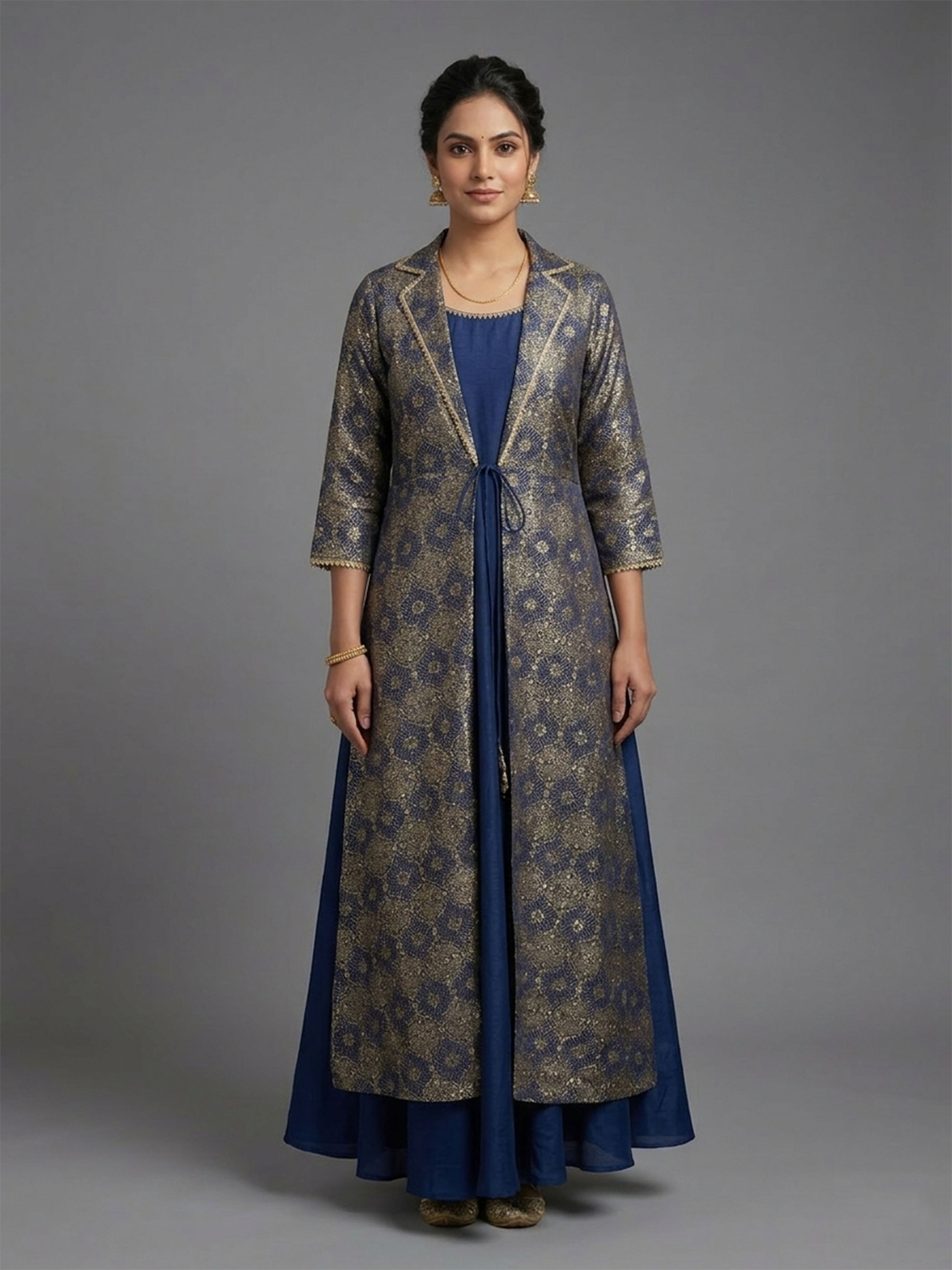 Printed Round Neck Empire Ethnic Dresses