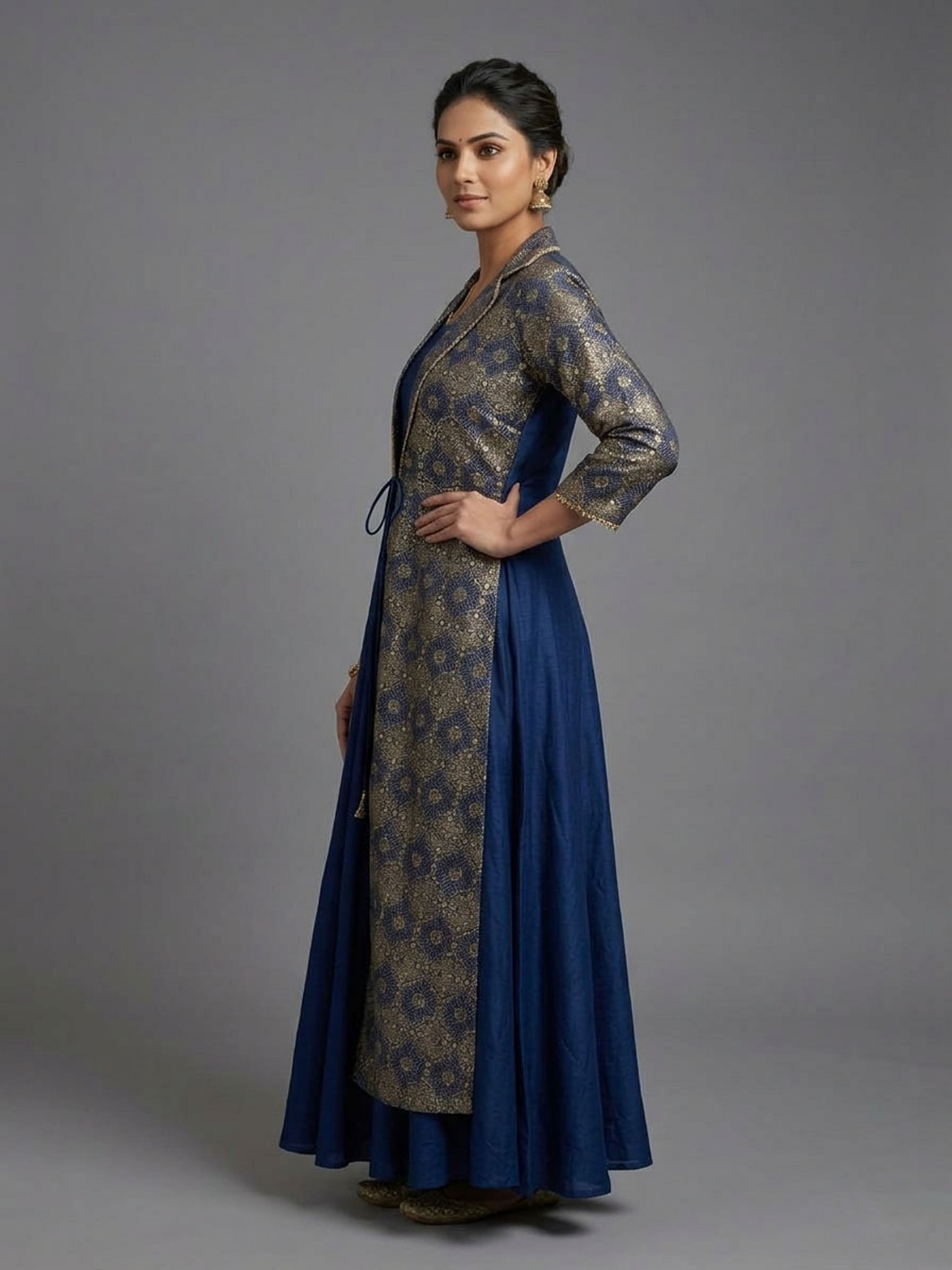 Printed Round Neck Empire Ethnic Dresses