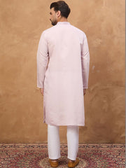 Ethnic Bay Men Lavender Silk Blend Solid Embroidered Straight Kurta With Pant Set-MKSET1449