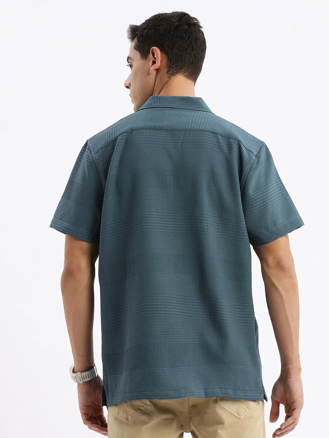 Teal Cuban Collar Cotton Mens Shirt | Relaxed Fit Shirt