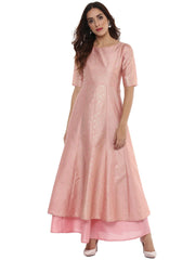 Pink Poly Silk Gold Foil Print Kurta-AHKUPSFP-560