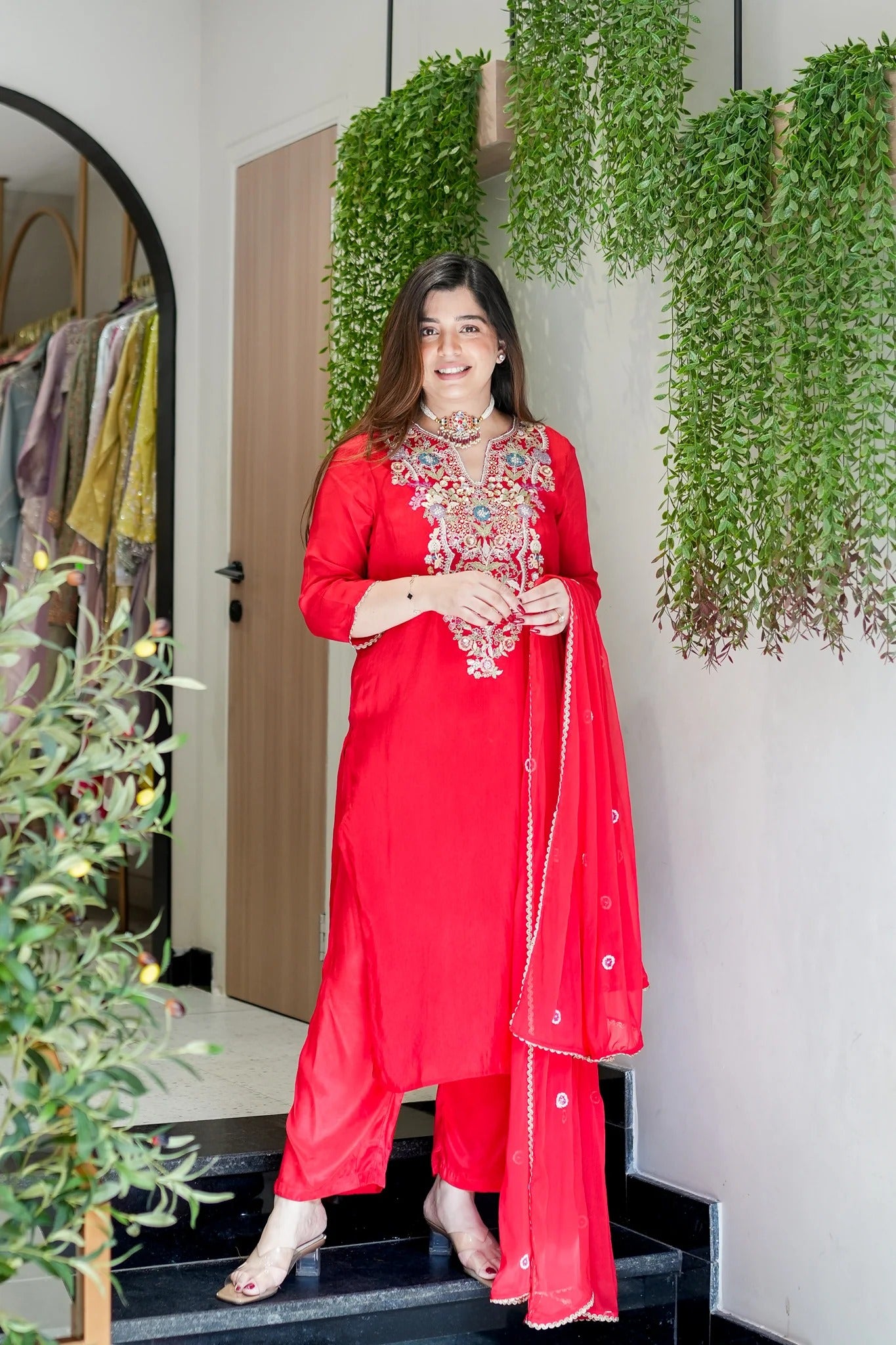 Viscose Kurta Set for Women - Red | MLWSHKS8897RED | DesiQlo