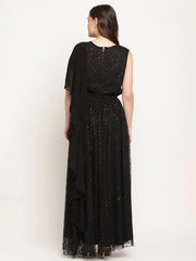 Black Net Glitter Print Top Skirt Set With Dupatta-AHTPDUSK-COMBO-399-FF