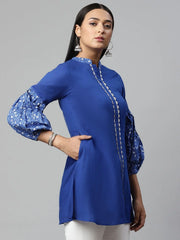 Blue Pure Cotton Printed Tunic-AHTUCOKHGL-8076