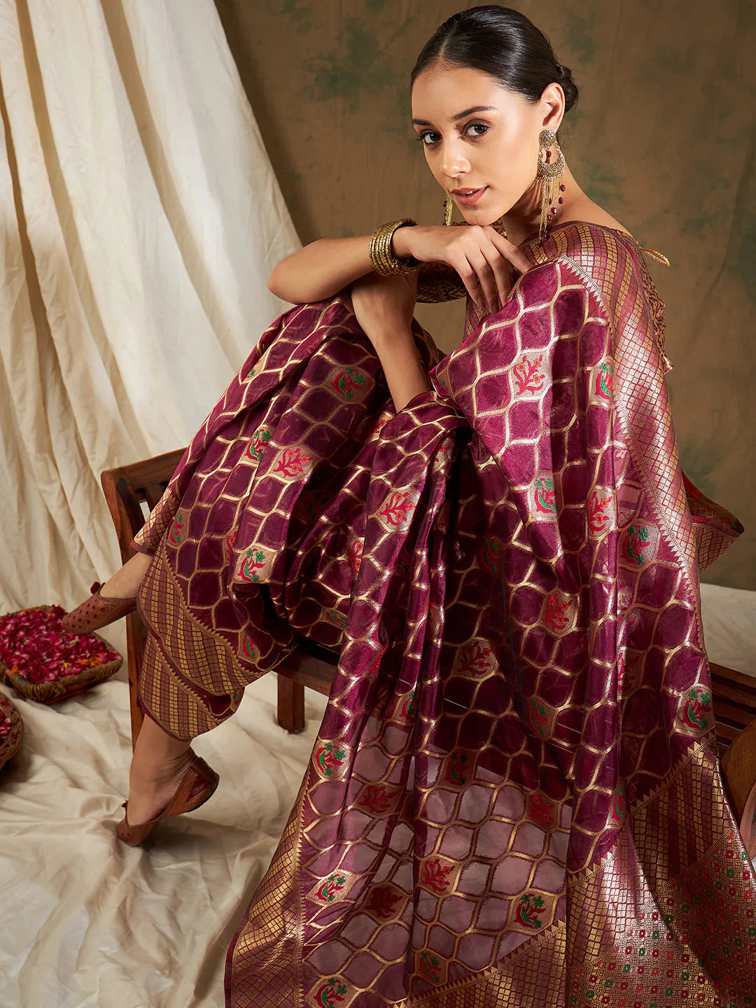Womens Fashion Ethnic Burgundy Color Sarees-MLSHWSA1204BGY0ONE