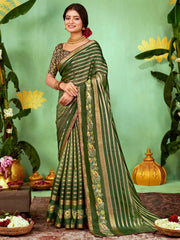Women's Soft Green Embellished Designer Saree With Blouse Piece-HBUTAI40128