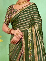 Women's Soft Green Embellished Designer Saree With Blouse Piece-HBUTAI40128