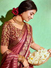 Women's Soft Pink Embellished Designer Saree With Blouse Piece-HBUTAI40131