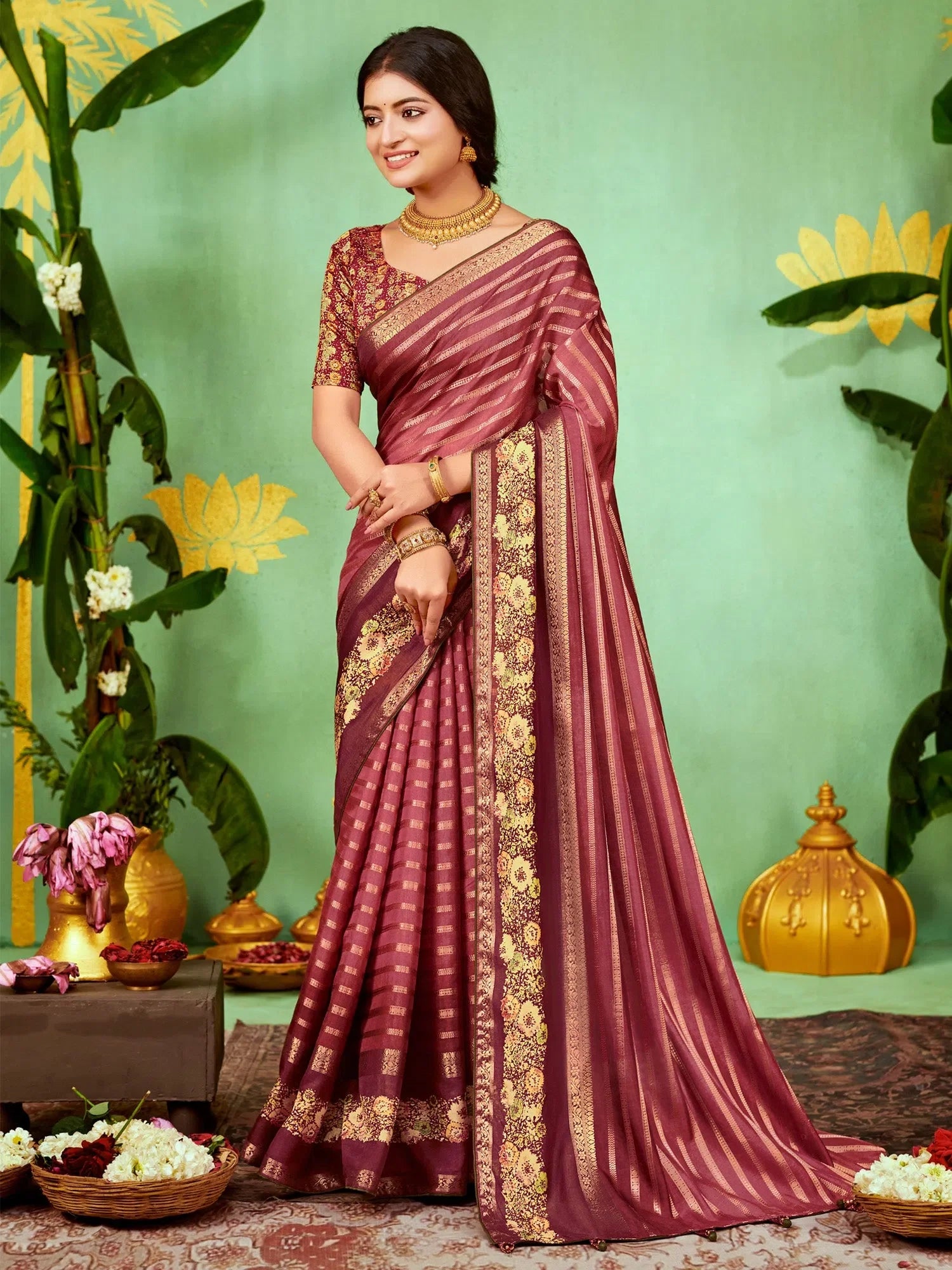 Pink Embellished Saree with Blouse - Indian Sarees