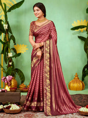 Women's Soft Pink Embellished Designer Saree With Blouse Piece-HBUTAI40131