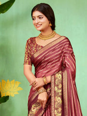 Women's Soft Pink Embellished Designer Saree With Blouse Piece-HBUTAI40131