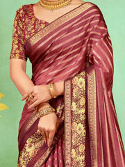 Women's Soft Pink Embellished Designer Saree With Blouse Piece-HBUTAI40131