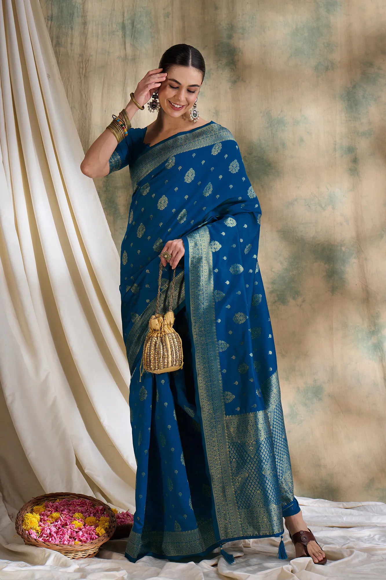 Blue Polyester Banarasi Saree | Designer Sarees India