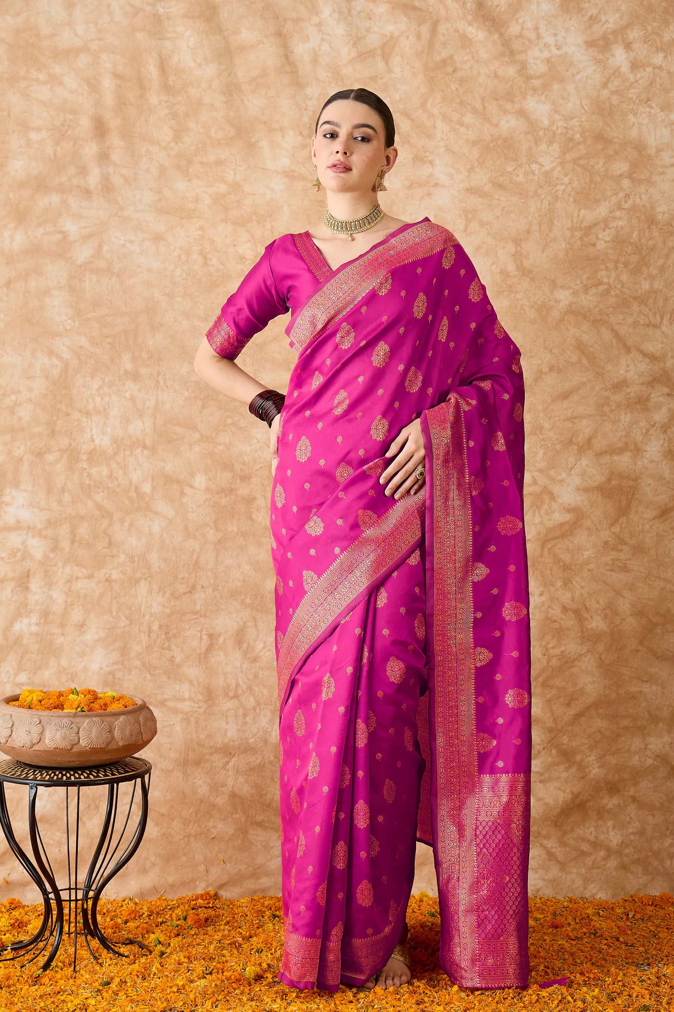 Pink Woven Polyester Saree - Indian Sari & Designer Sarees