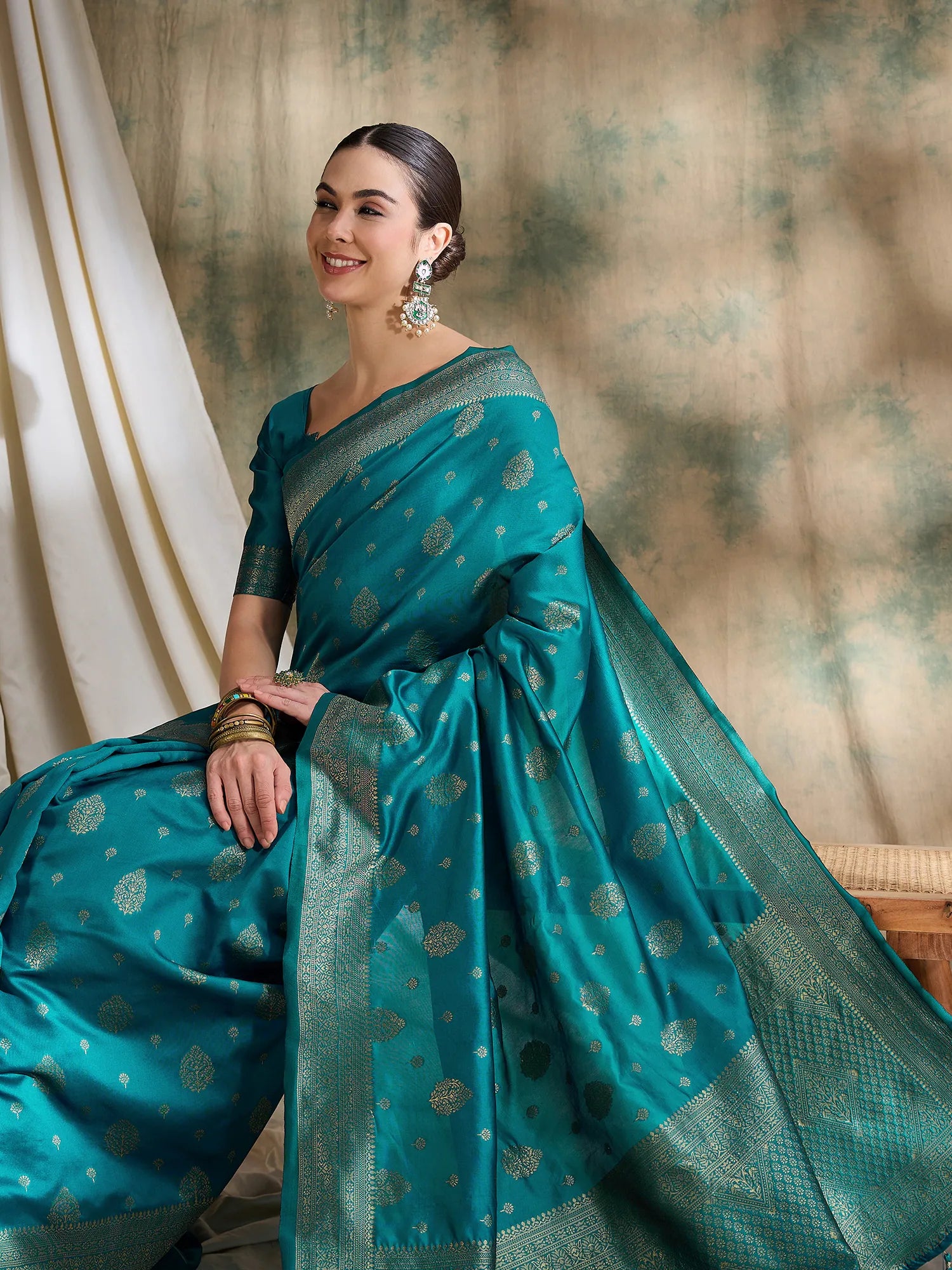 Blue Polyester Banarasi Saree | Indian Wedding Sarees