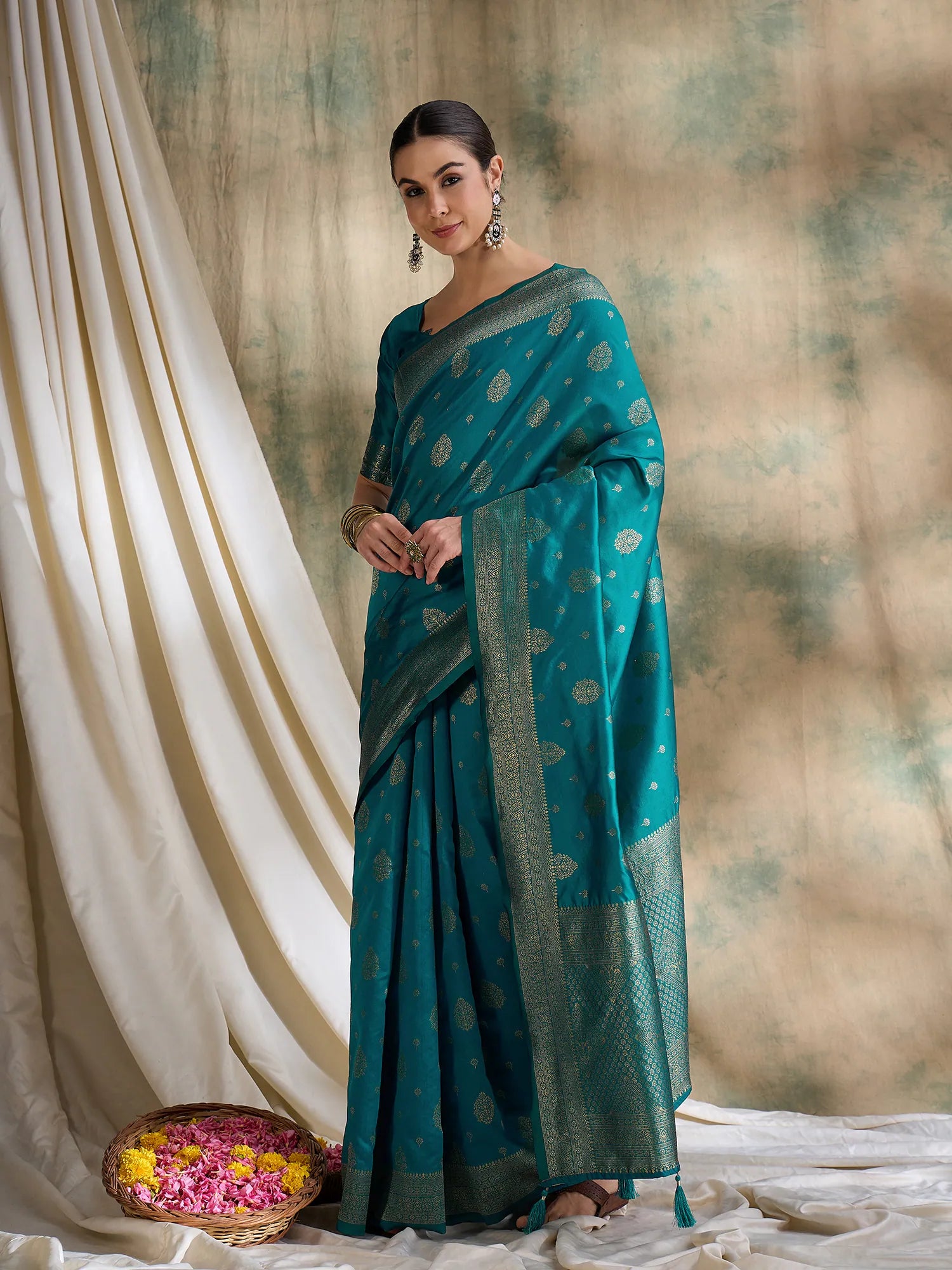 Blue Polyester Banarasi Saree | Indian Wedding Sarees