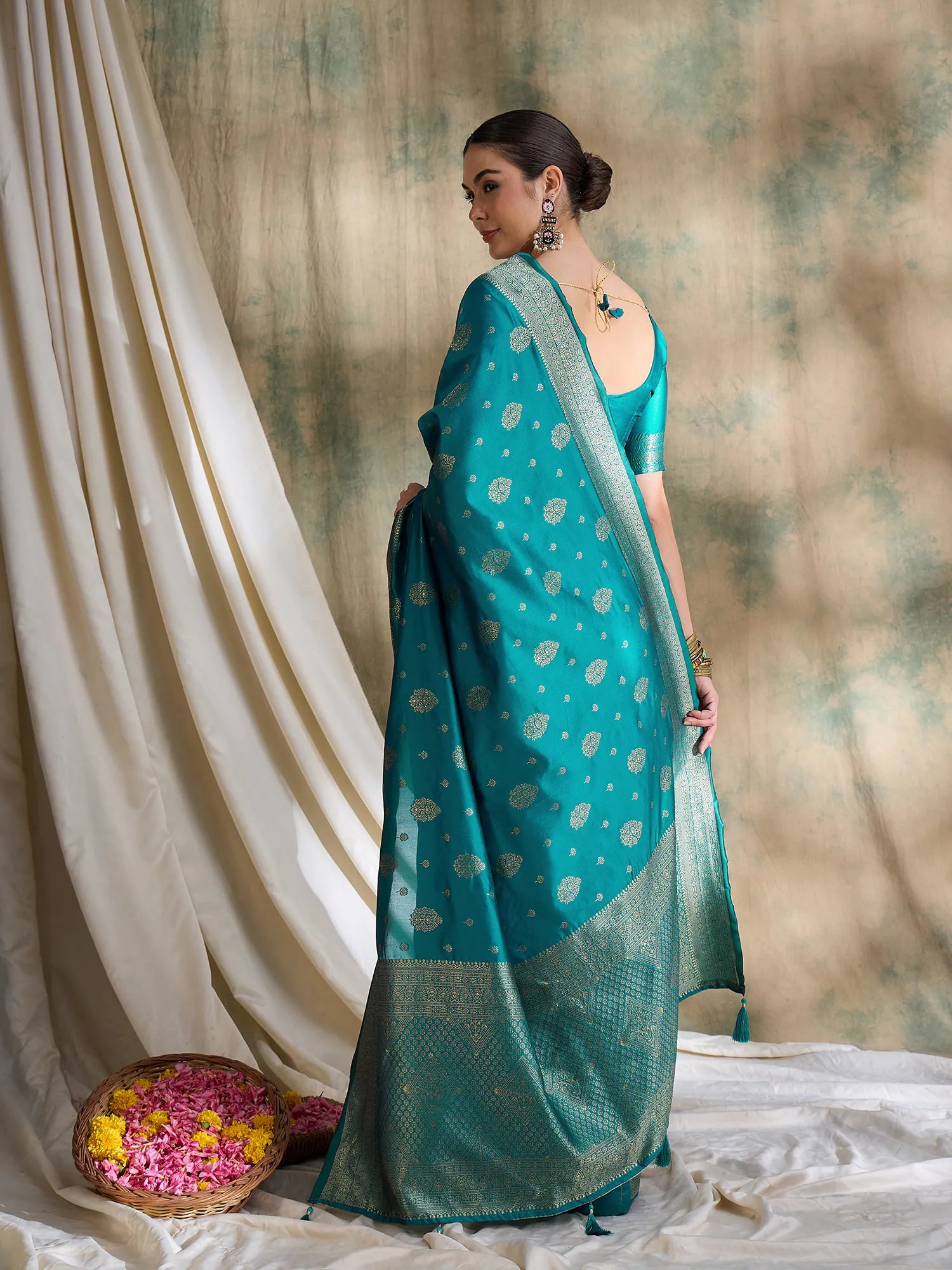 Blue Polyester Banarasi Saree | Indian Wedding Sarees