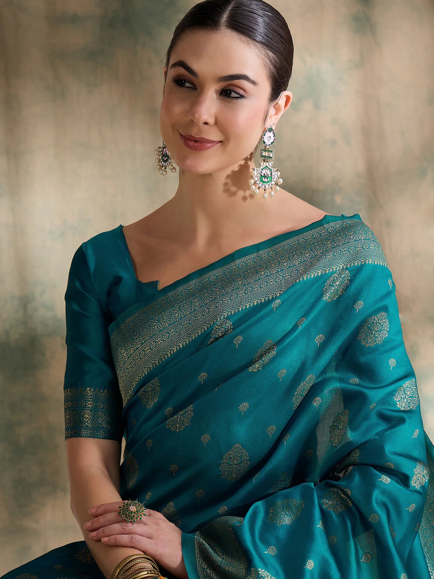 Blue Polyester Banarasi Saree | Indian Wedding Sarees