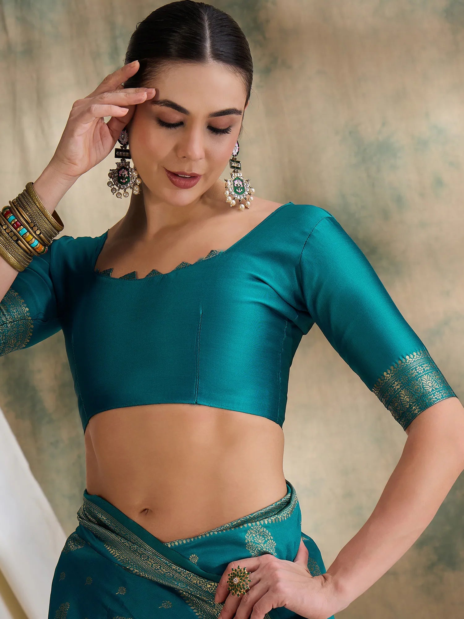 Blue Polyester Banarasi Saree | Indian Wedding Sarees
