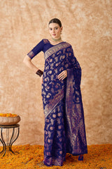Womens Fashion Ethnic Navy Blue Color Sarees-MLSHWSA1512NBL0ONE