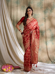 Womens Fashion Ethnic Red Color Sarees-MLSHWSA1516RED0ONE