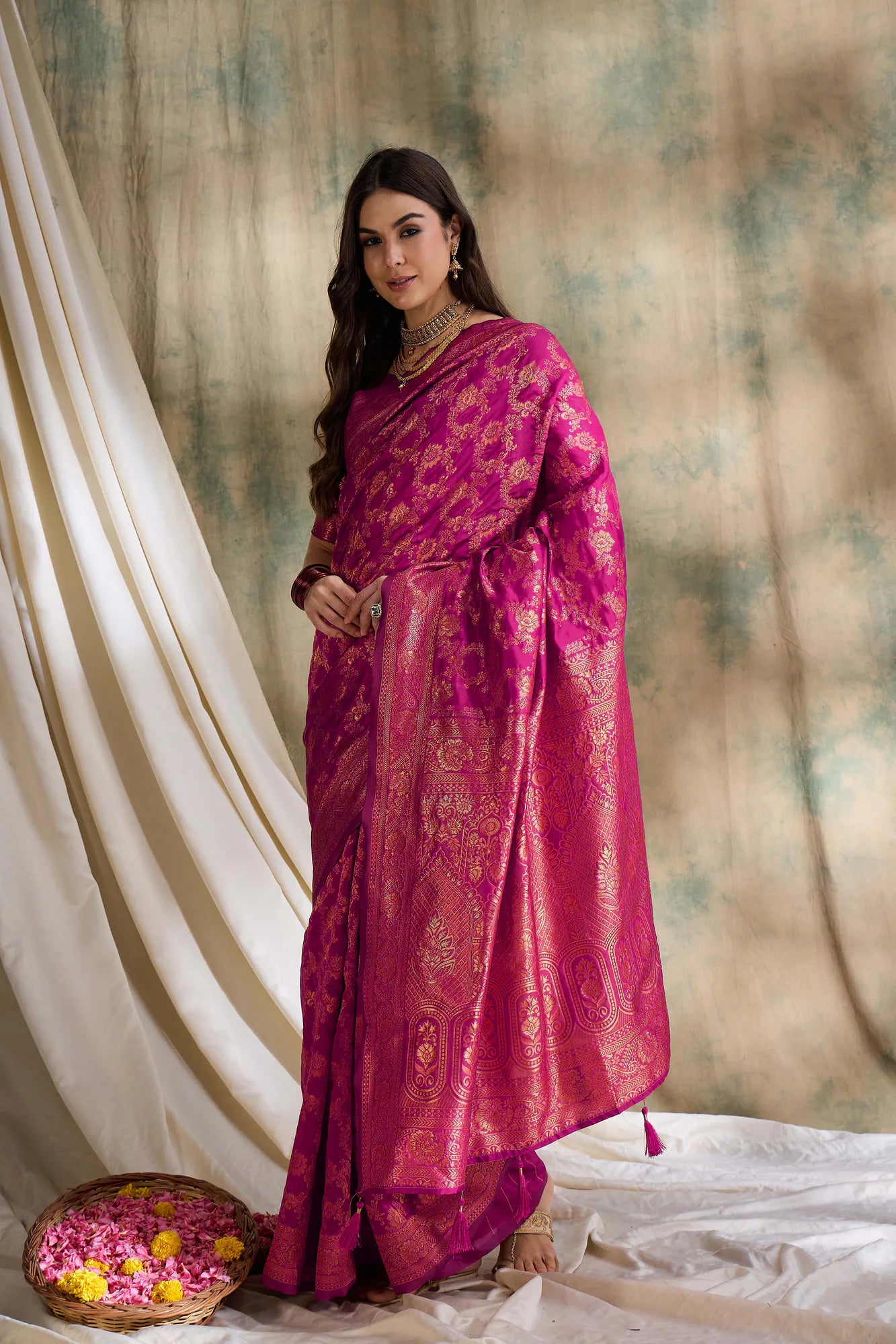 Pink Woven Polyester Indian Sari - Designer Sarees India