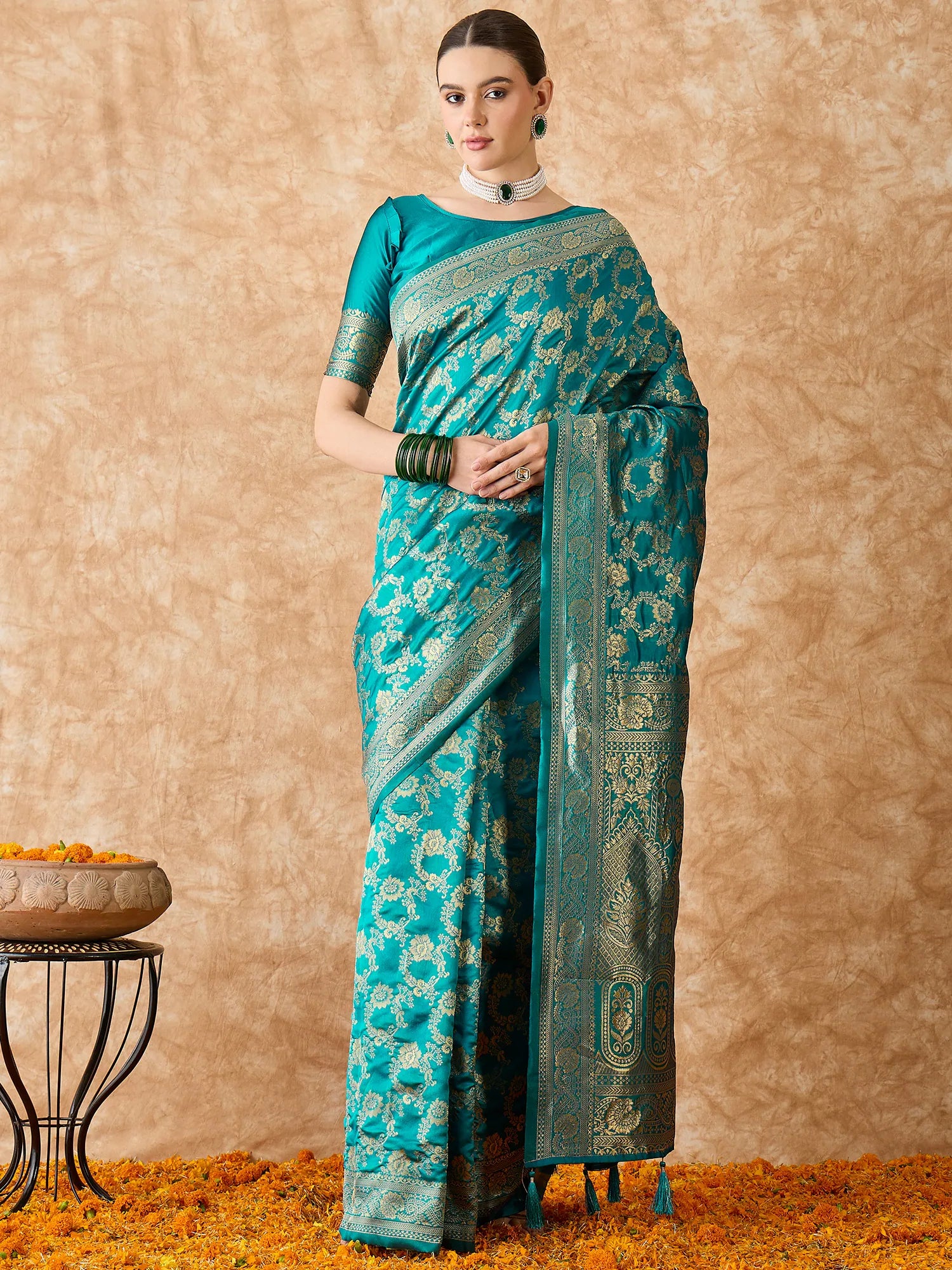Blue Polyester Indian Sari: Woven Design Saree