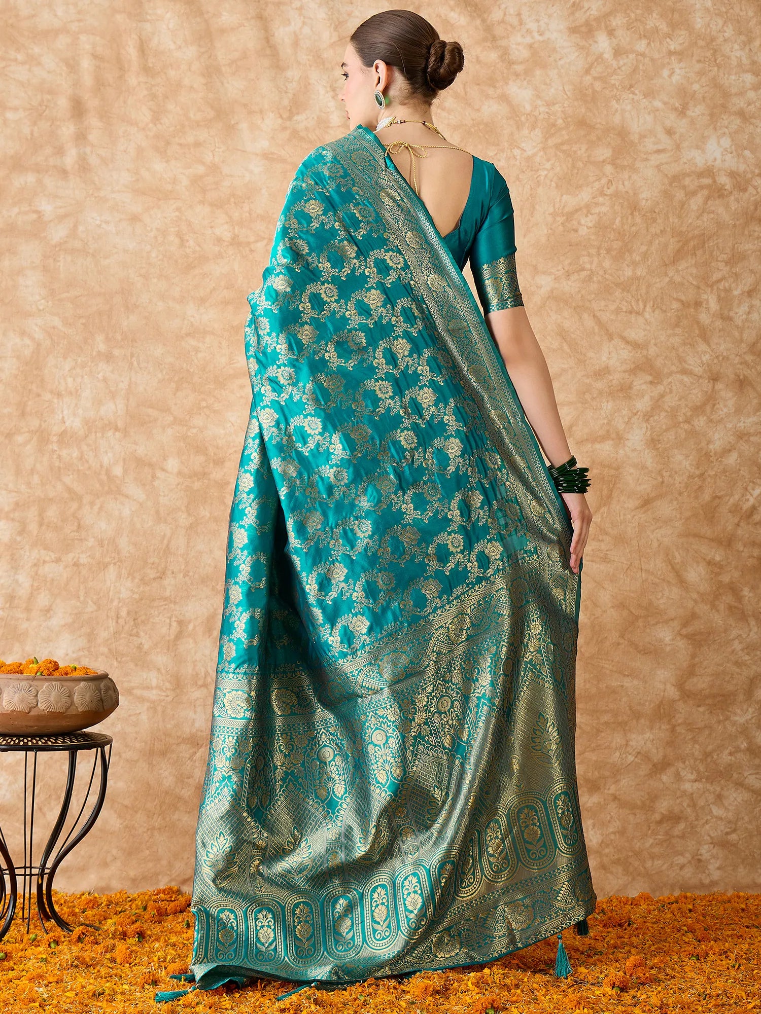 Blue Polyester Indian Sari: Woven Design Saree