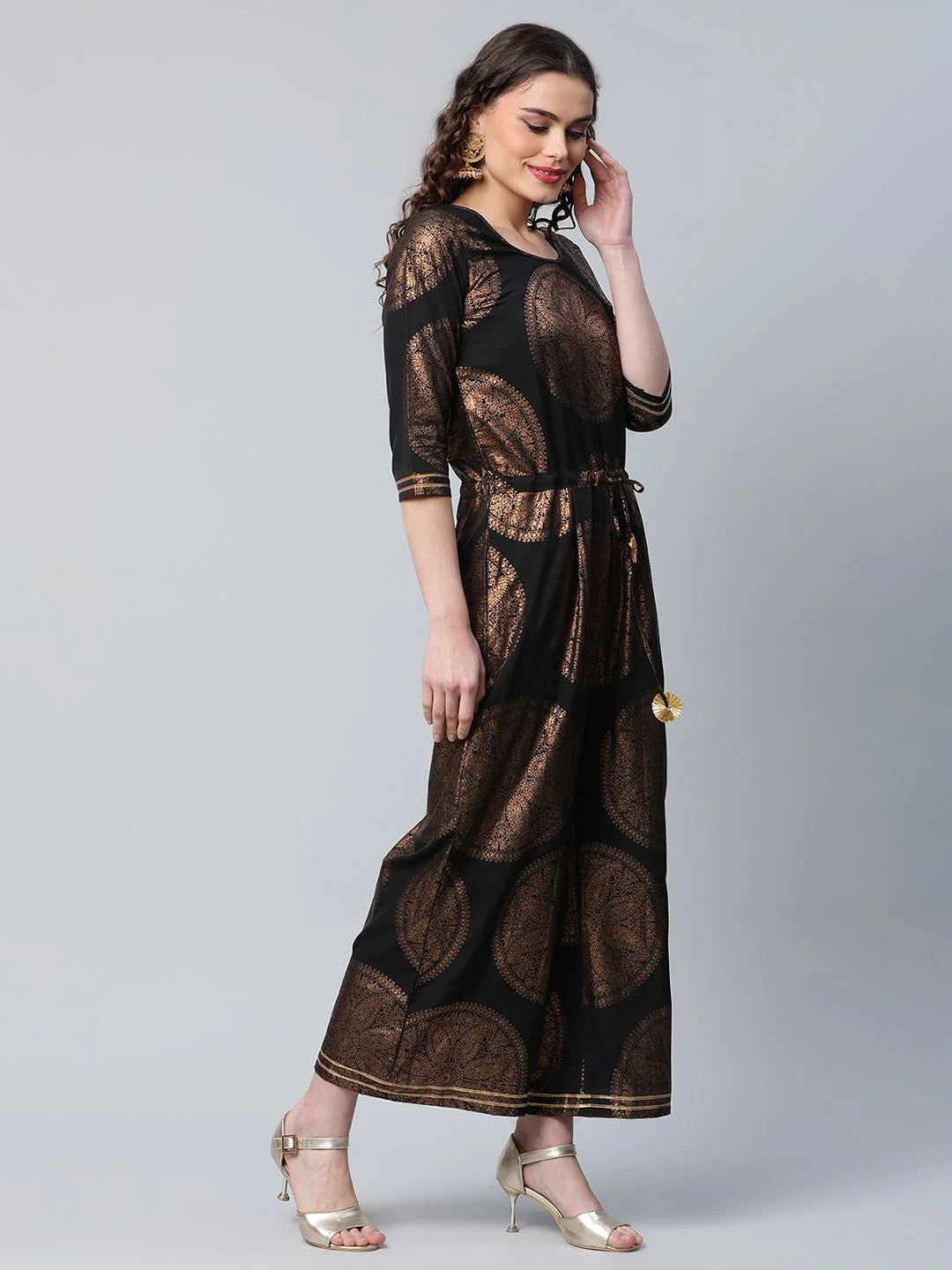 Black Copper Foil Printed Jumpsuit | Women's Jumpsuit Sets